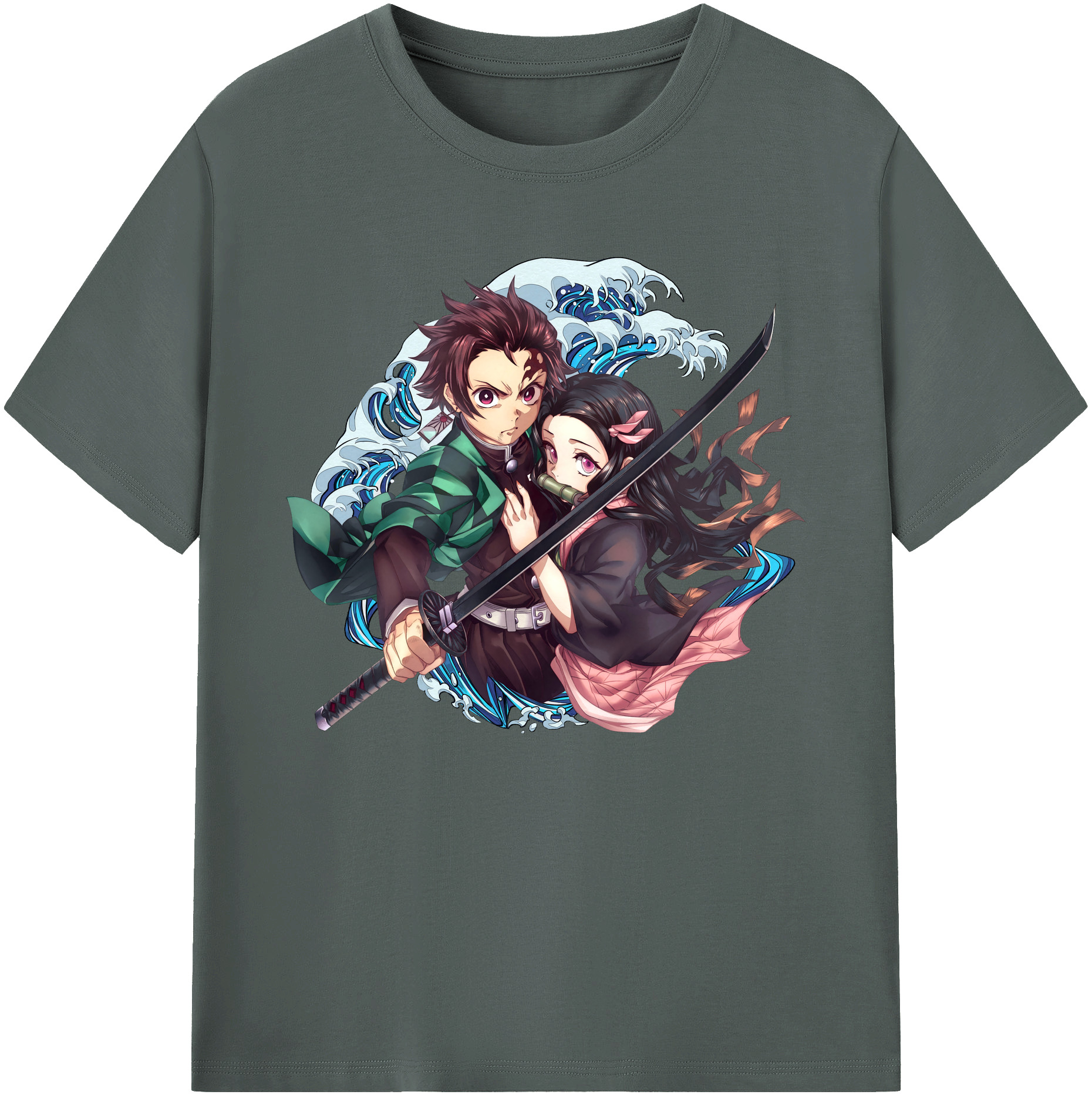 （画像用） 鬼滅の刃（きめつのやいば）竈門 禰󠄀豆子／かまど ねずこ Kamado Nezuko 綿100％ メンズ半袖Tシャツ｜肌触りやわらか＆通気性